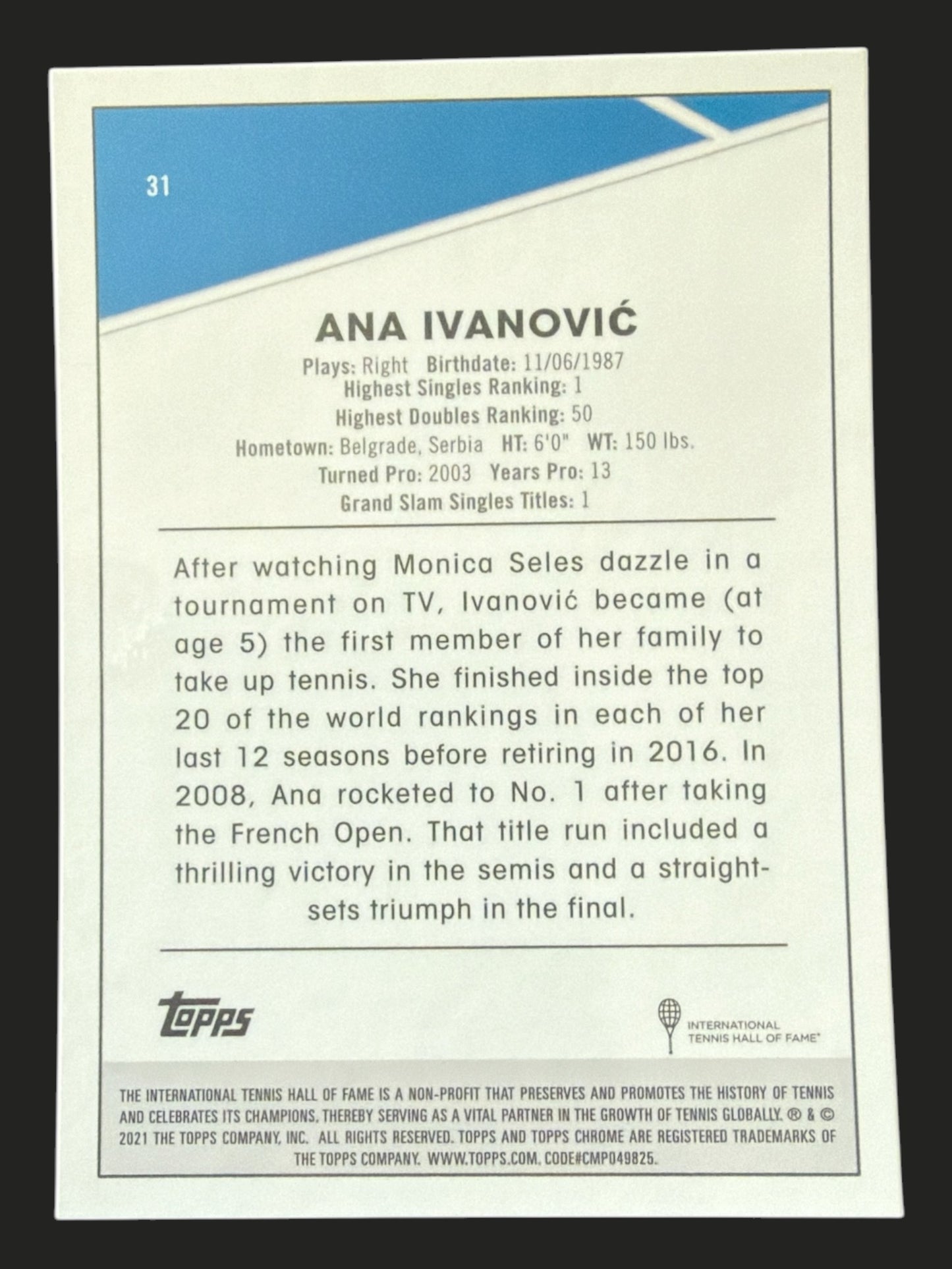 2021 Topps Chrome Tennis Ana Ivanović