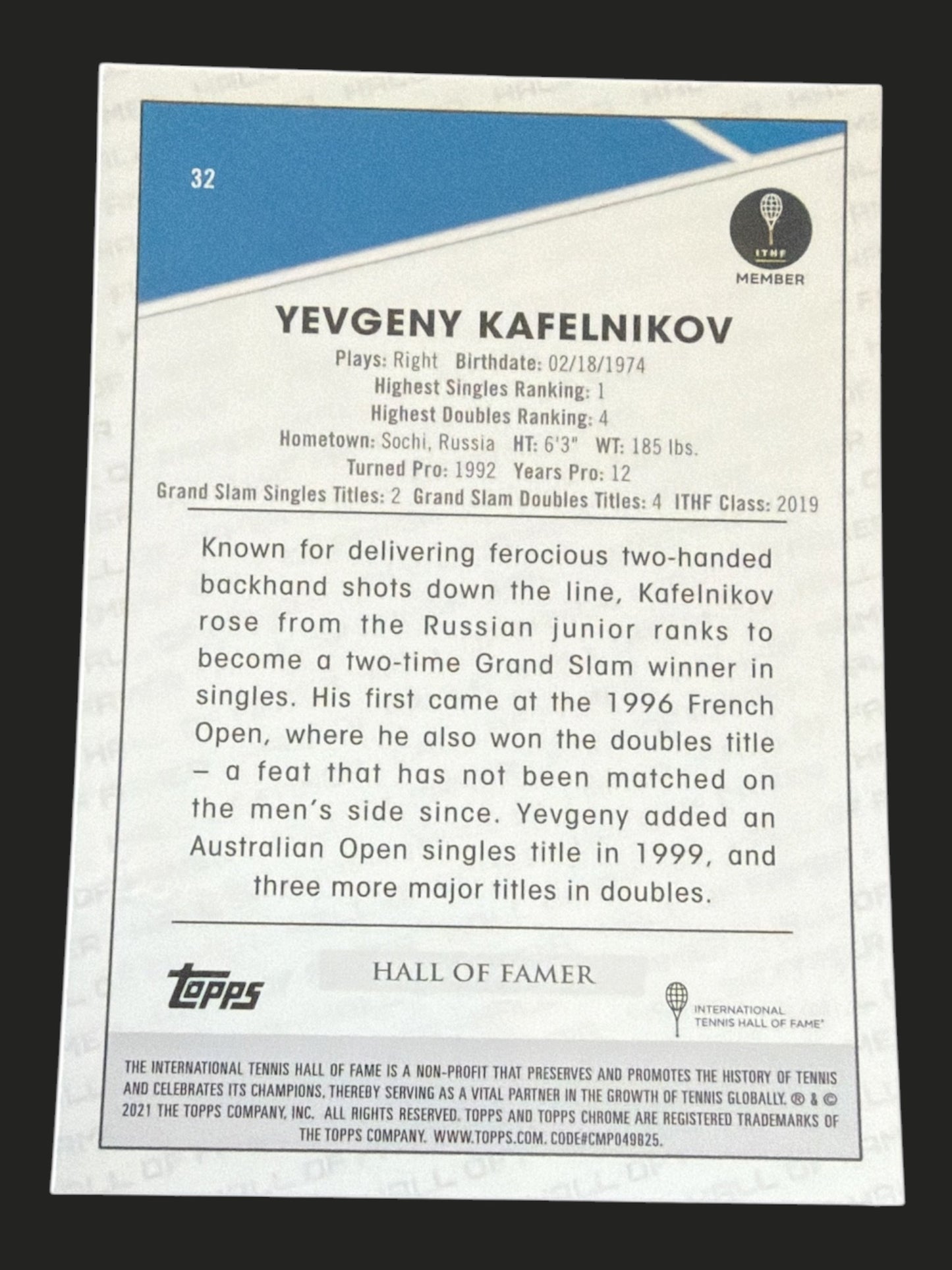 2021 Topps Chrome Tennis Yevgeny Kafelnikov