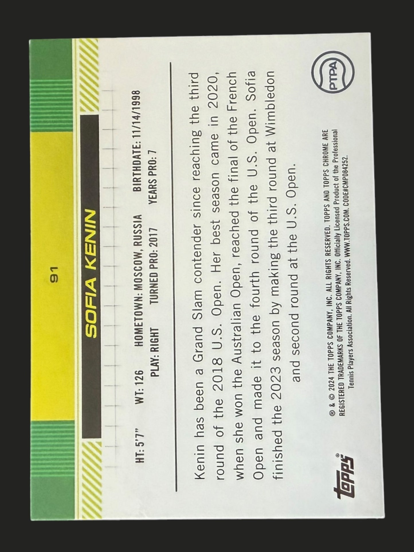 2024 Topps Chrome Sapphire Sophia Kenin