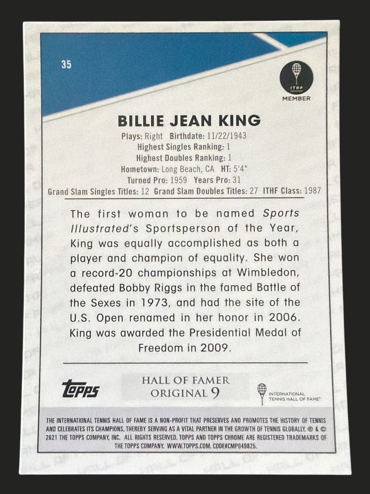 2021 Topps Chrome Billie Jean King