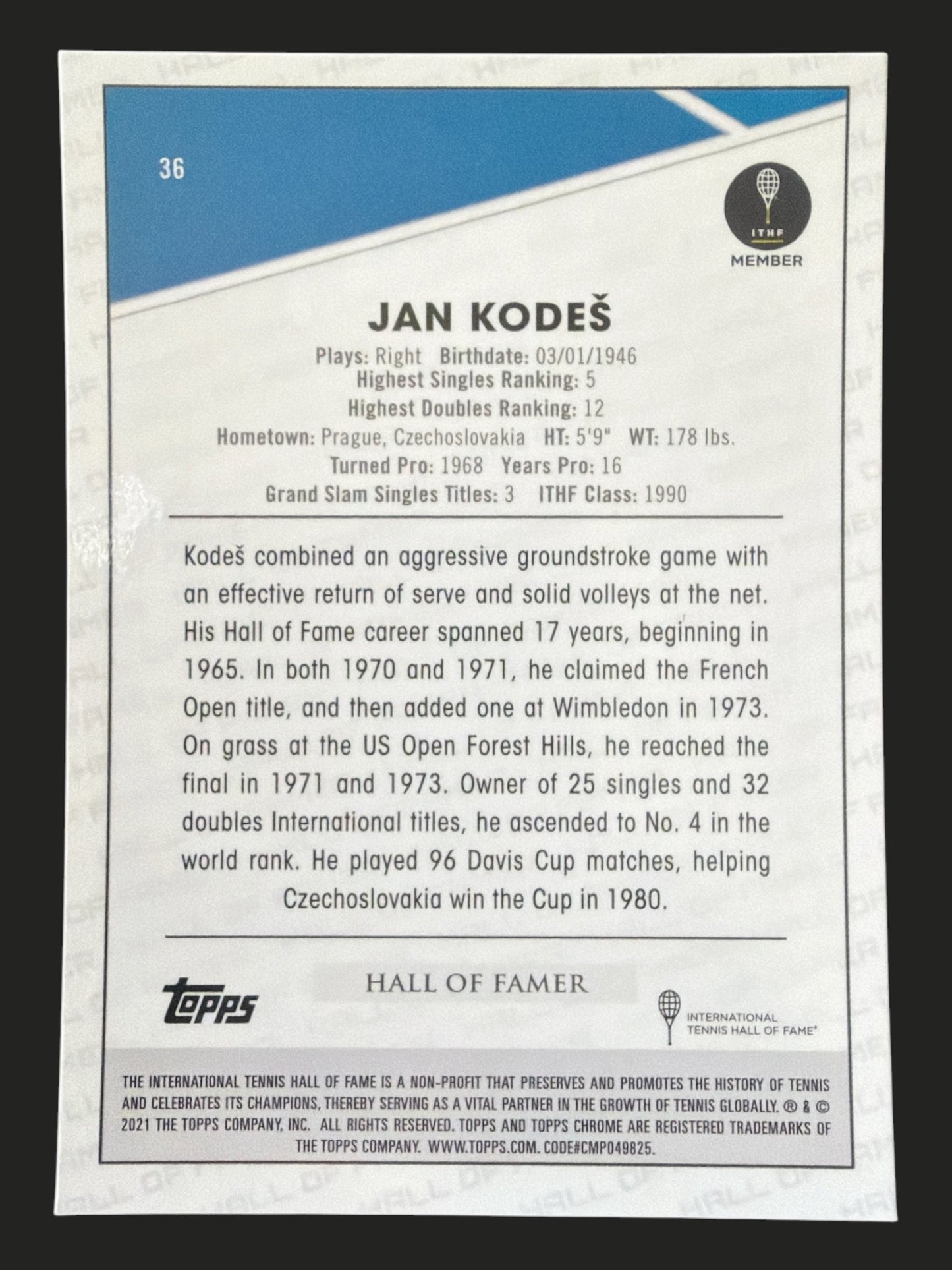 2021 Topps Chrome Tennis Jan Kodeš