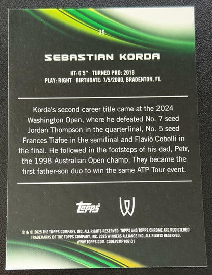 2025 Topps Chrome Tennis Aqua Refractor 034/199 Sebastian Korda