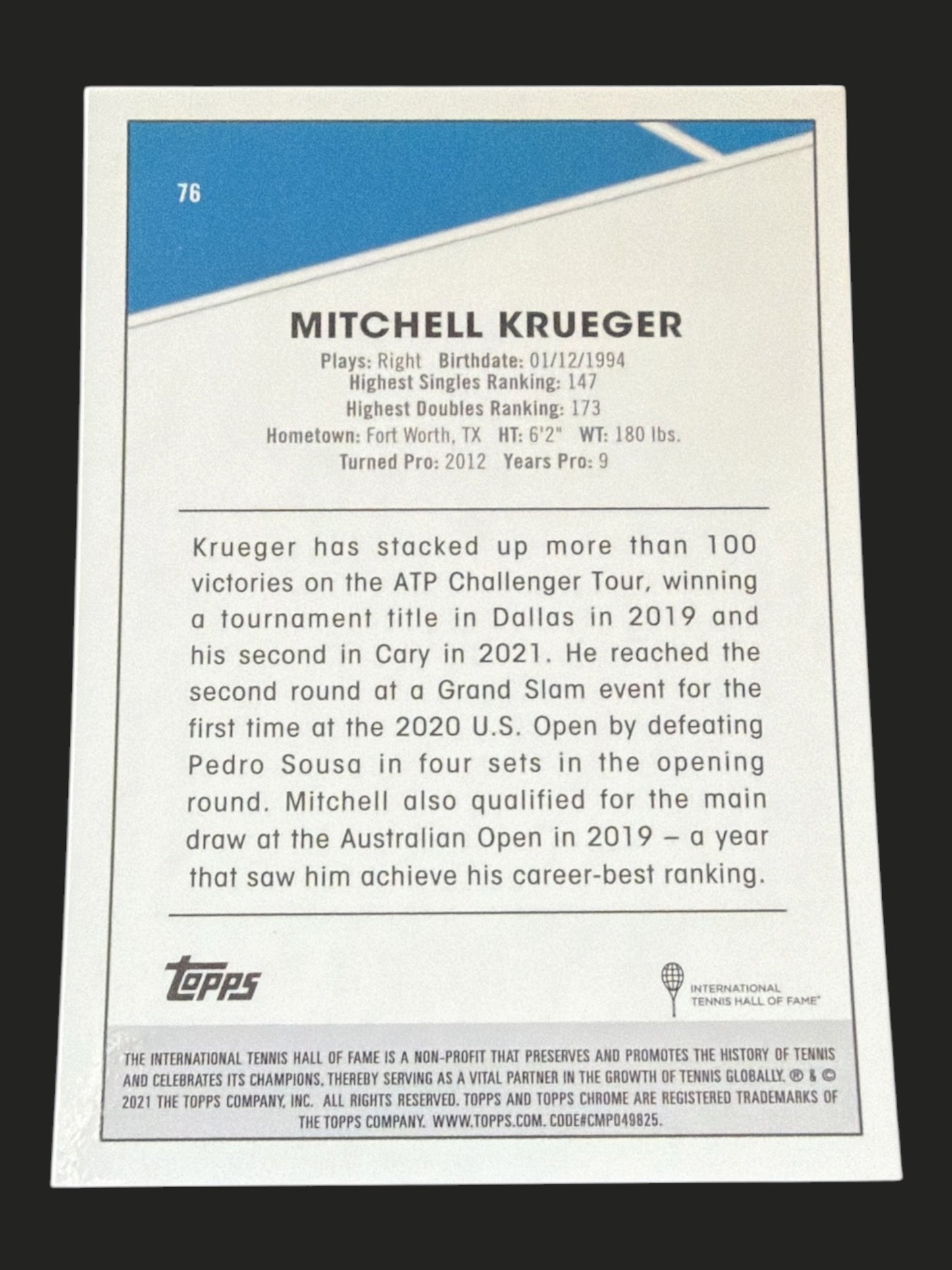 2021 Topps Chrome Tennis Mitchell Krueger