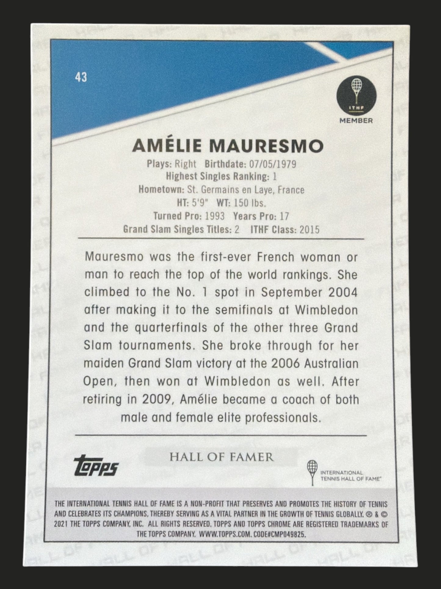 2021 Topps Chrome Tennis Amélie Mauresmo