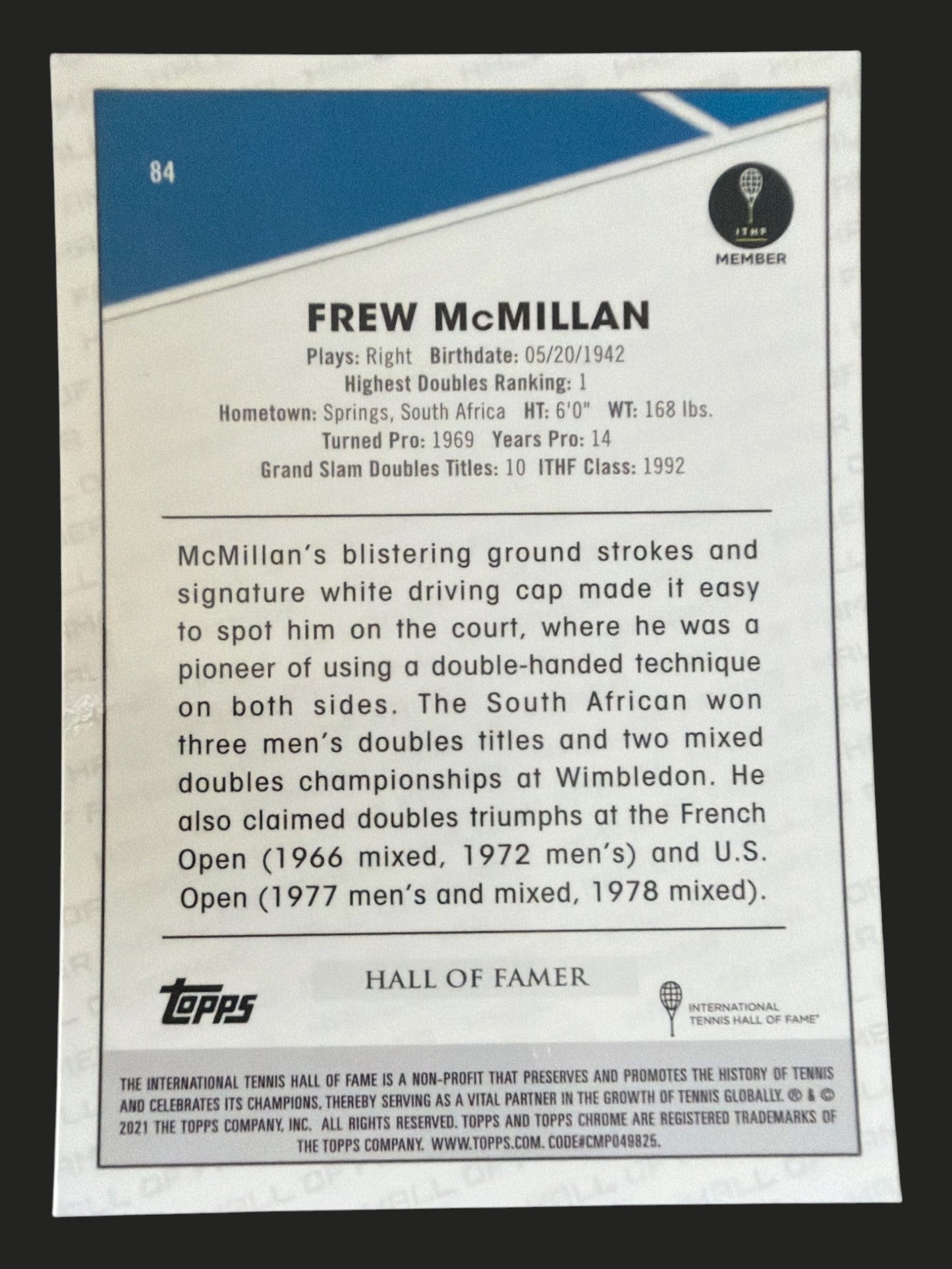 2021 Topps Chrome Tennis Frew McMillan