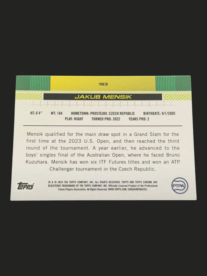 2024 Topps Chrome Jakub Mensik — Lime Green Refractor /299 tennis card
