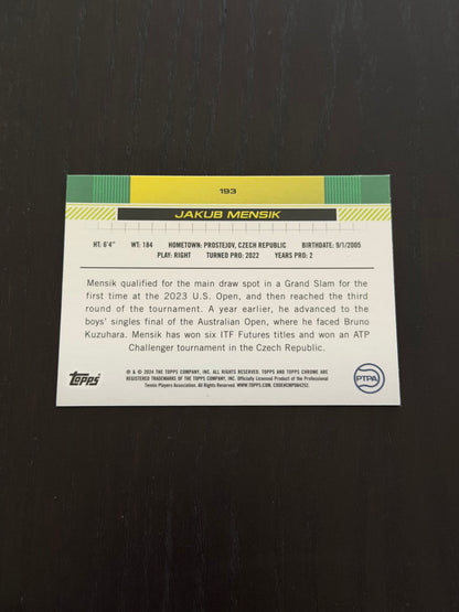 2024 Topps Chrome Jakub Mensik — Lime Green Refractor /299 tennis card