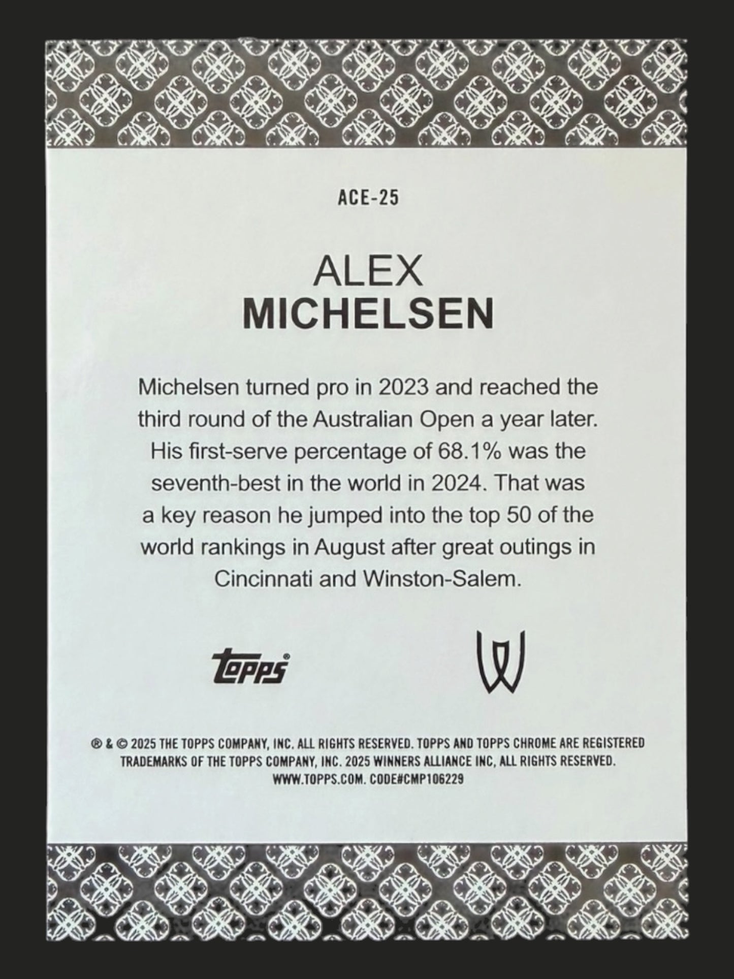 2025 Topps Chrome Tennis Aces Alex Michelsen