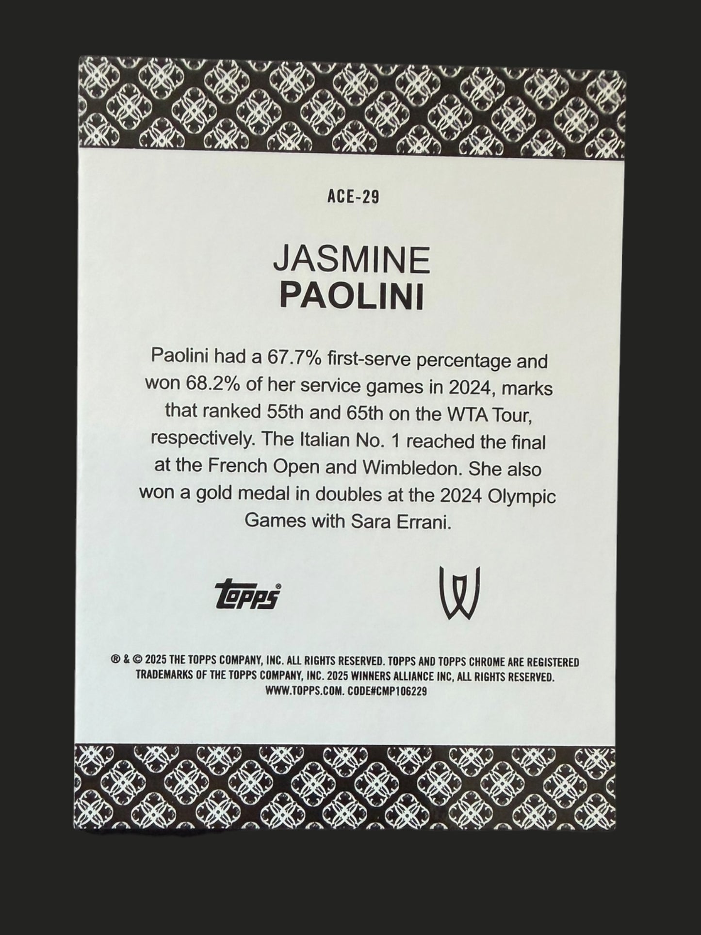2025 Topps Chrome Tennis Aces Jasmine Paolini
