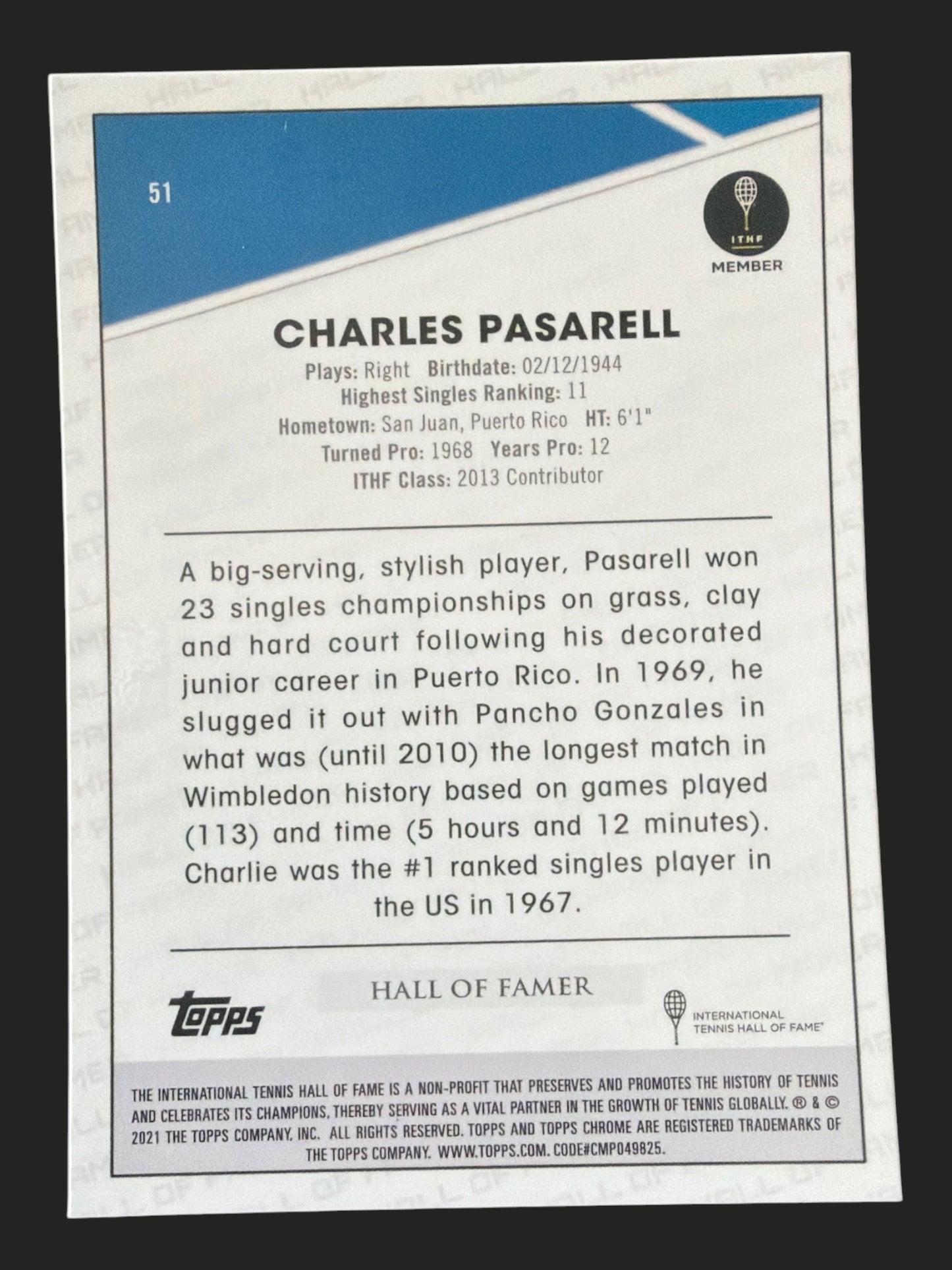 2021 Topps Chrome Tennis Charles Pasarell