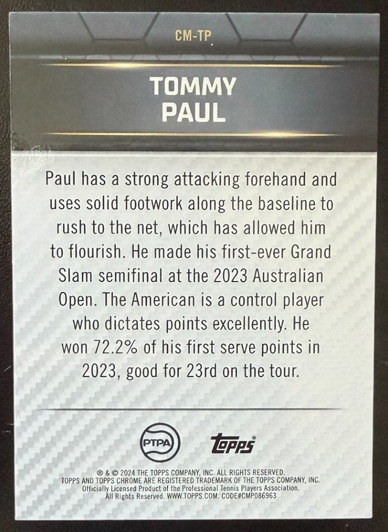 2024 Topps Graphite Tennis Court Masters Aqua Refractor 067/199 Tommy Paul