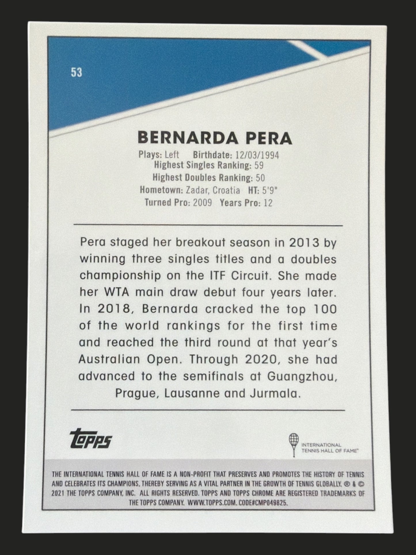2021 Topps Chrome Tennis Bernarda Pera