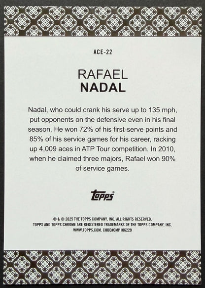 2025 Topps Chrome Aces Rafael Nadal Gold Refractor 02/50