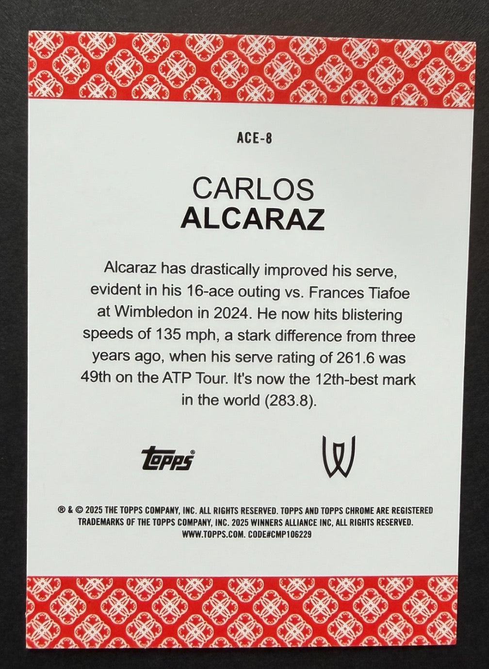 2025 Topps Chrome Carlos Alcaraz Green Aces Geometric Refractor 19/75