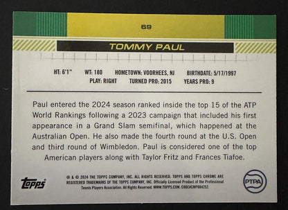 2024 Topps Chrome Tennis Purple Green Refractor 132/150 Tommy Paul