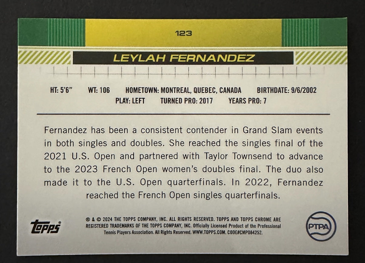 2024 Topps Chrome Tennis Purple Refractor 194/499 Leylah Fernandez