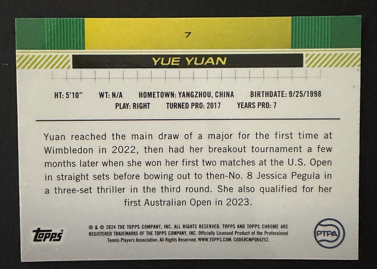 2024 Topps Chrome Tennis Blue Refractor 97/250 Yue Yuan