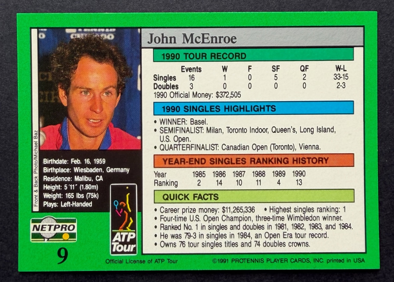 1991 Netpro Tour Star John McEnroe