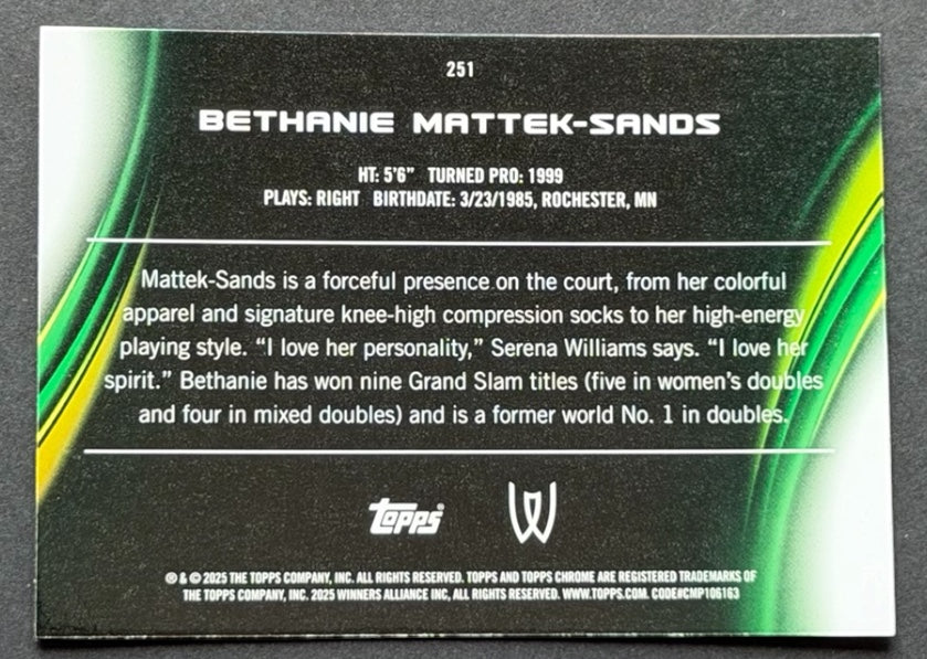 2025 Topps Chrome Sapphire Tennis Green Bethanie Mattek-Sands 01/75