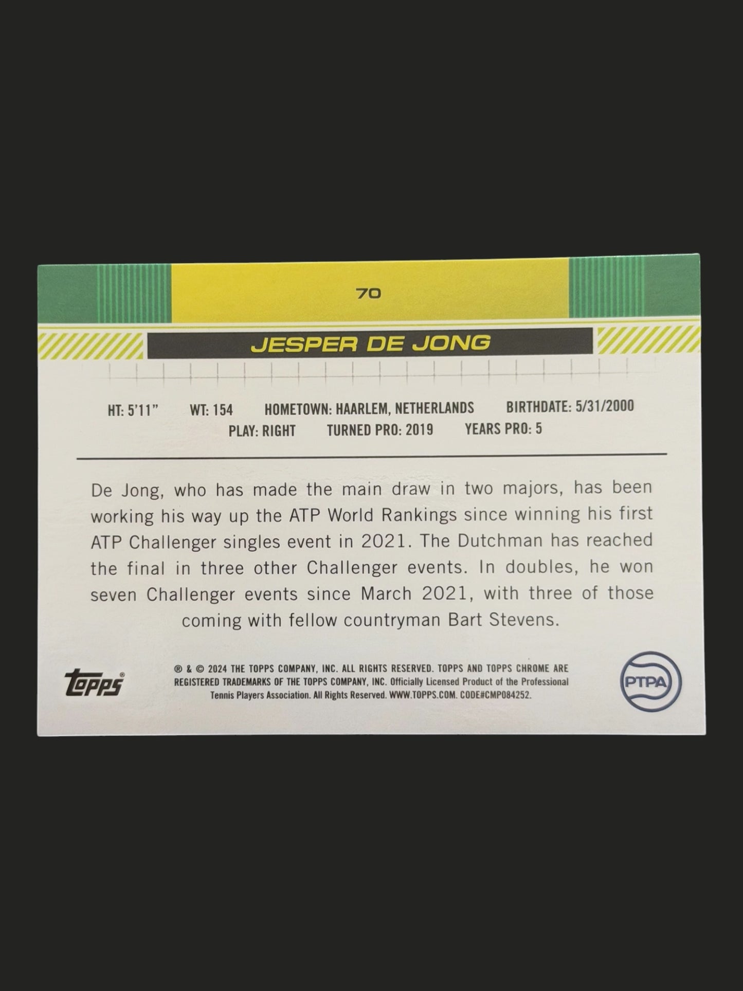 2024 Topps Chrome Tennis Gold Refractor 42/50 Jesper de Jong