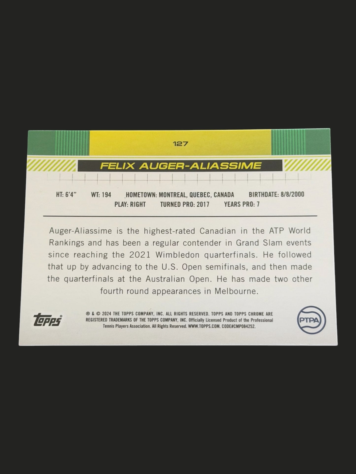 2024 Topps Chrome Tennis Aqua Refractor 017/399 Felix Auger-Aliassime
