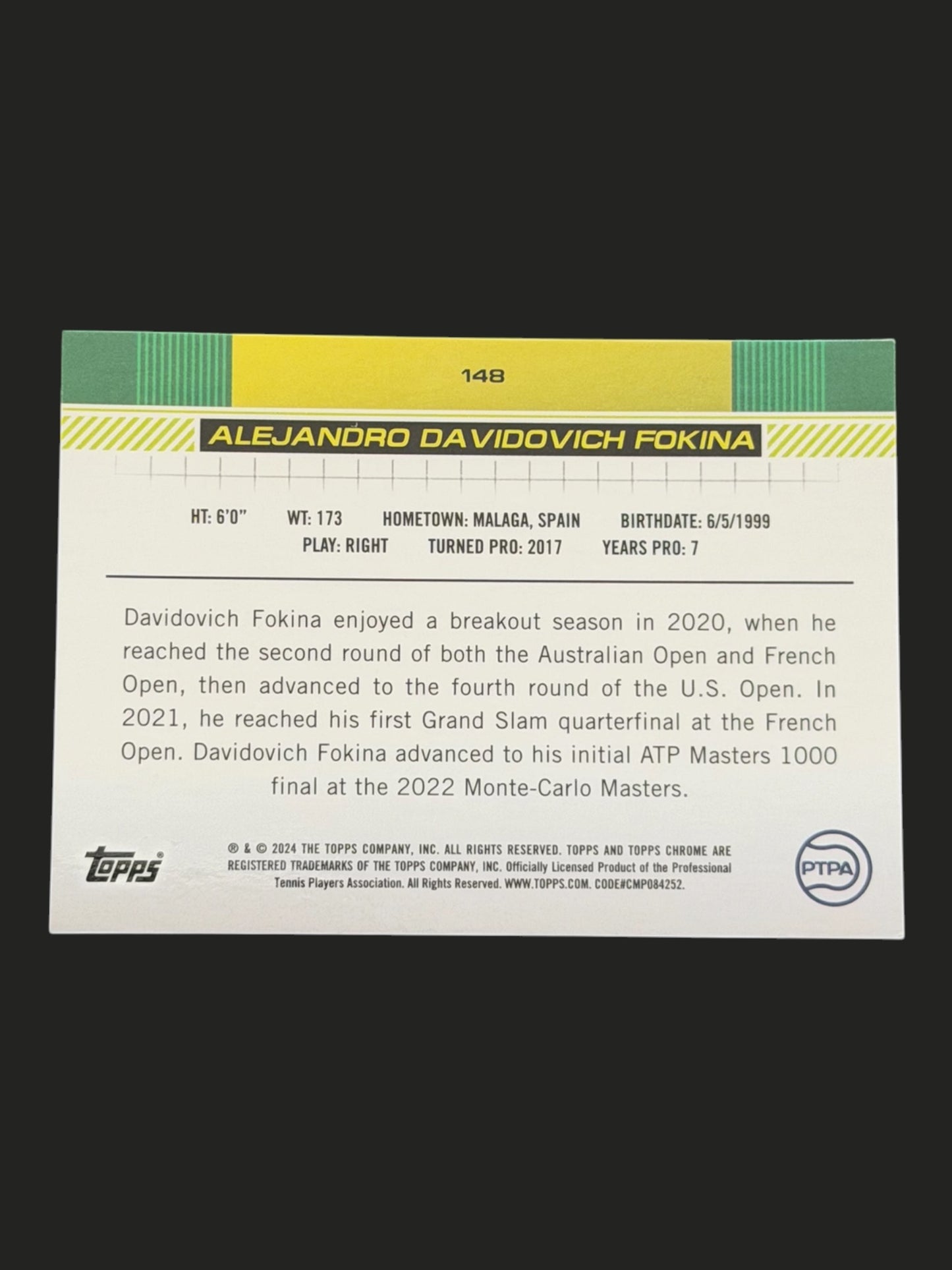 2024 Topps Chrome Alejandro Davidovich Fokina