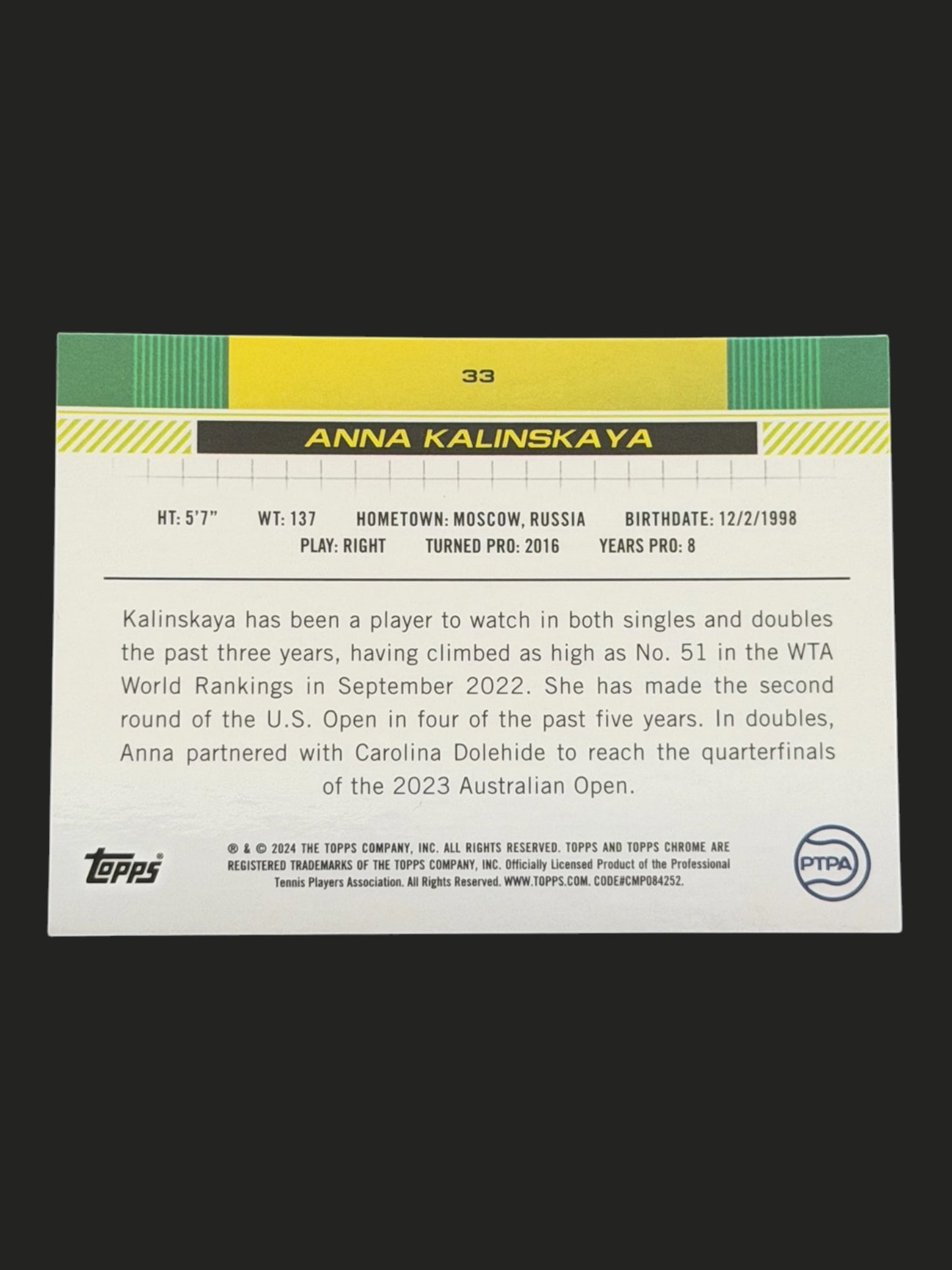 2024 Topps Chrome Anna Kalinskaya