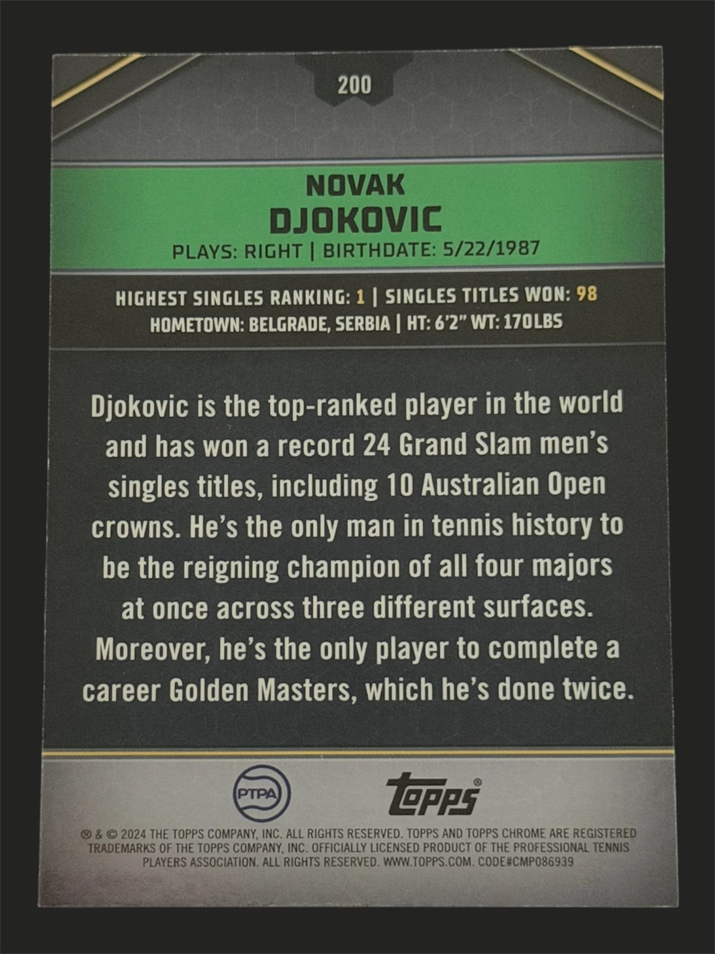 2024 Topps Graphite Novak Djokovic