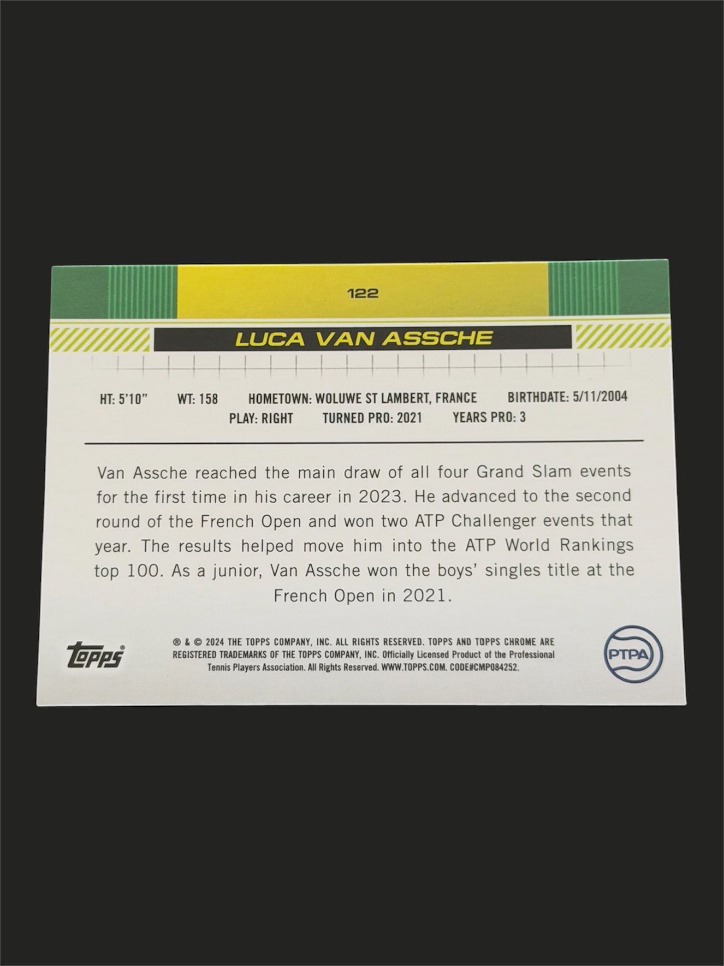 2024 Topps Chrome Tennis Aqua Refractor 010/399 Luca Van Assche
