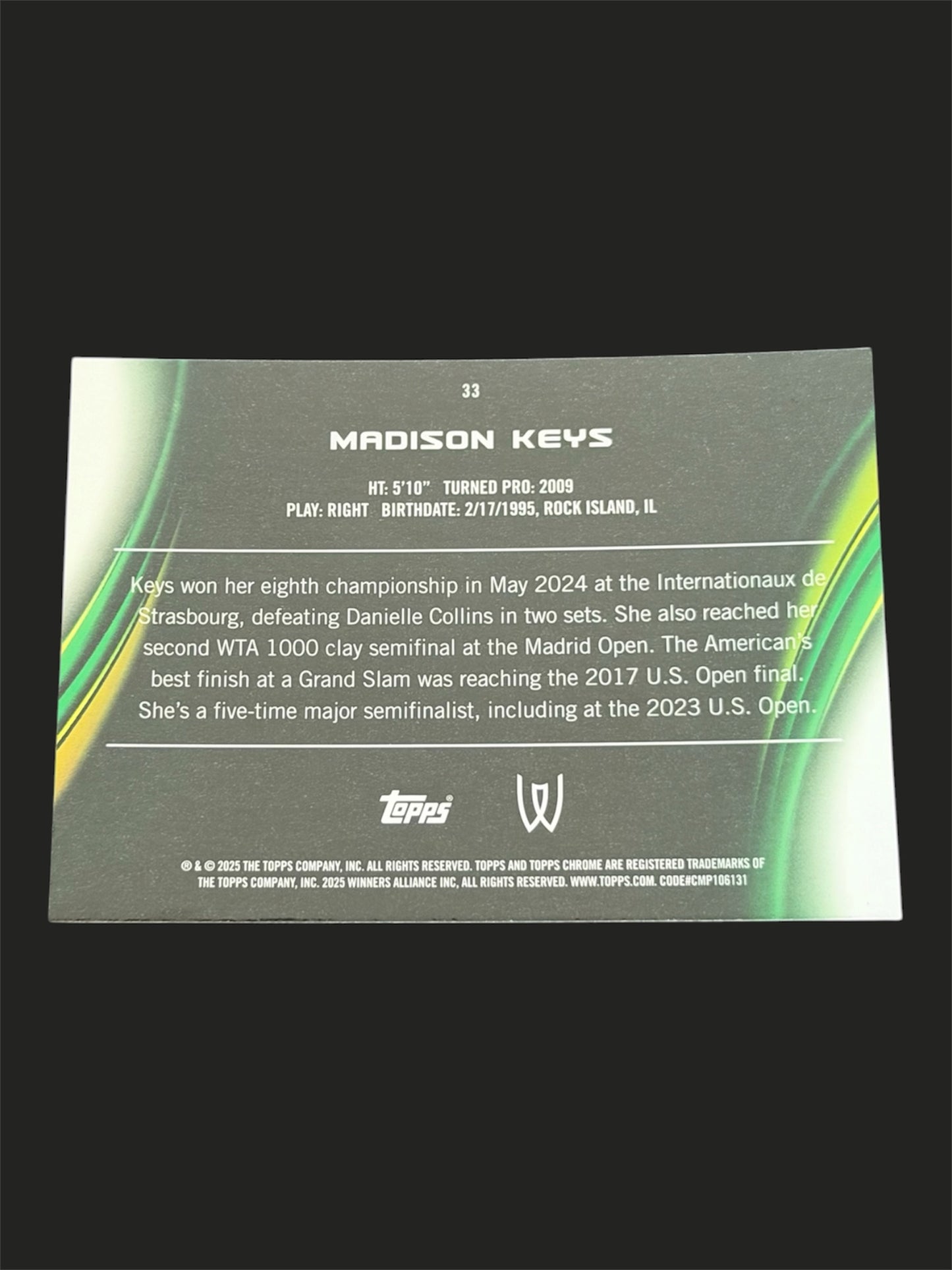 2025 Topps Chrome Sapphire Green 12/75 Madison Keys