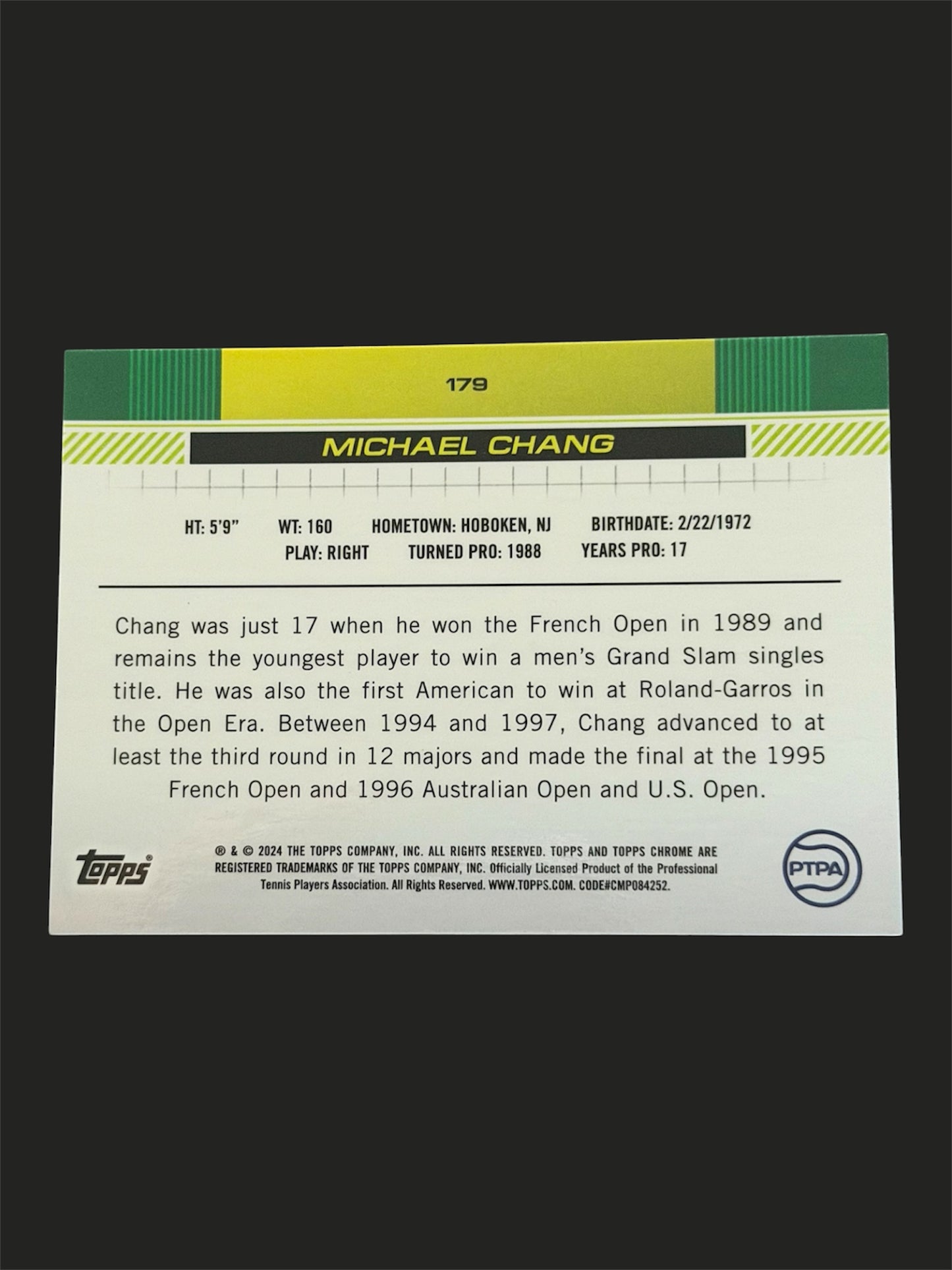 2024 Topps Chrome Tennis Lime Green Refractor /299 Michael Chang