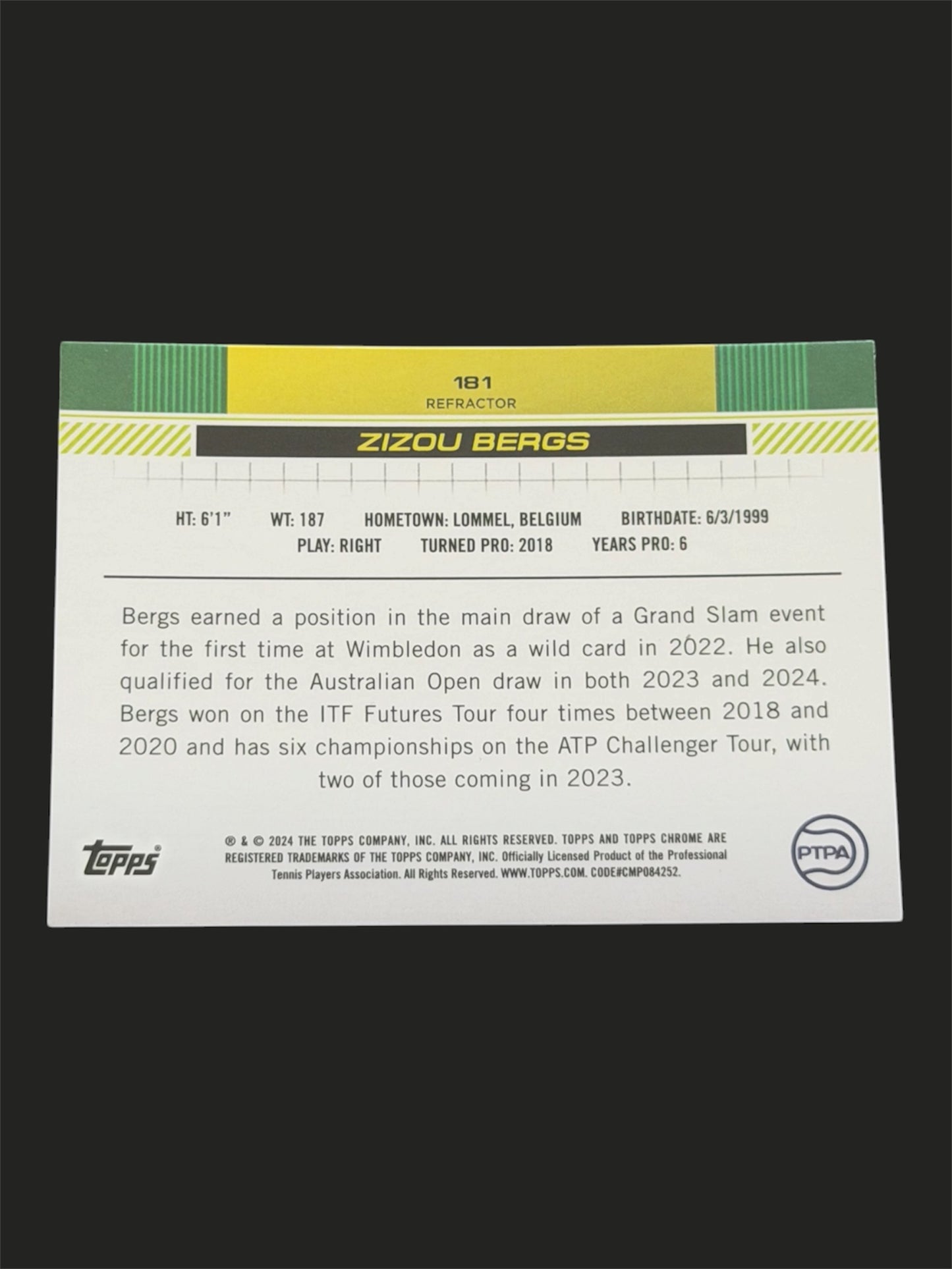 2024 Topps Chrome Zizou Bergs — Refractor tennis card