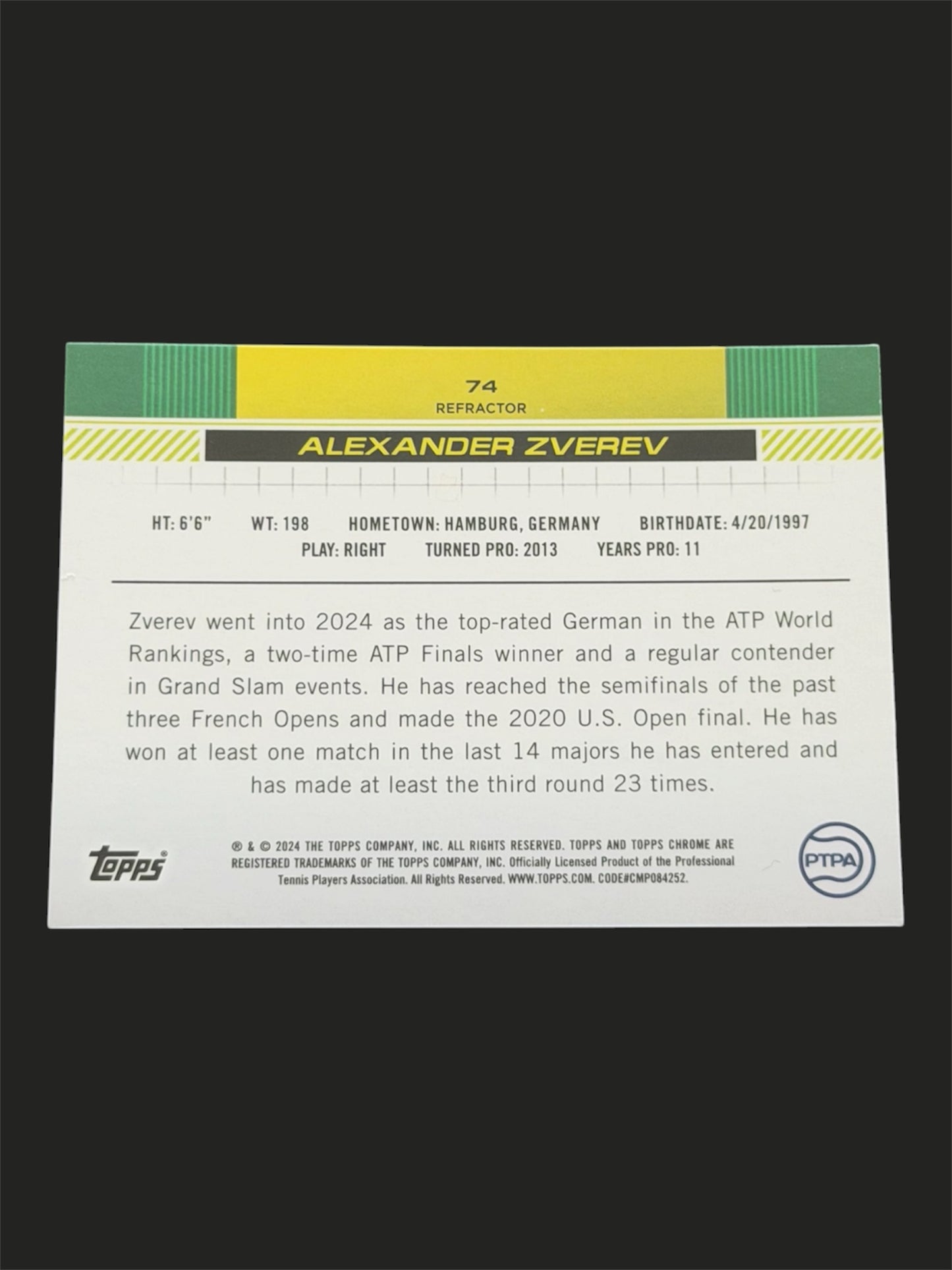 2024 Topps Chrome Refractor Alexander Zverev