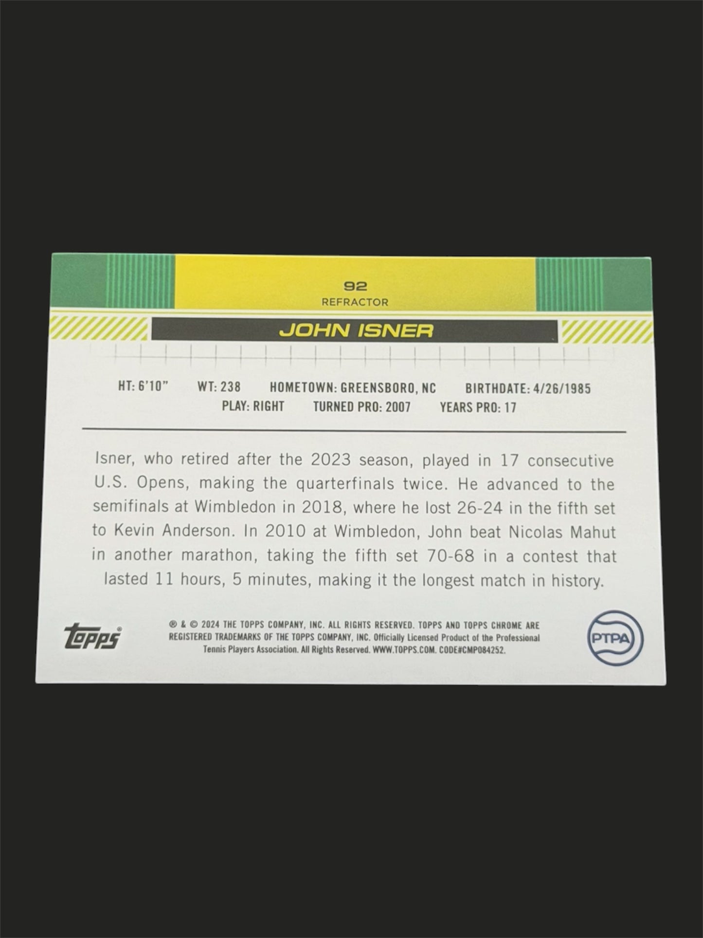 2024 Topps Chrome Refractor John Isner