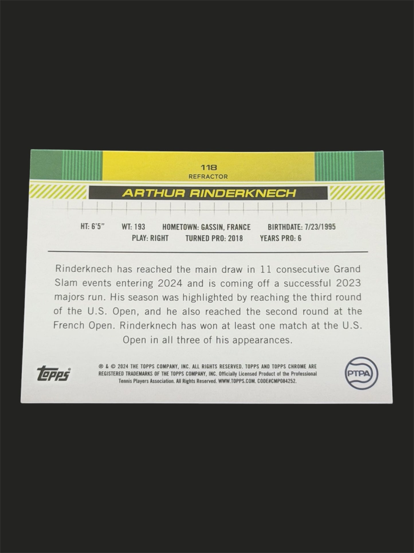 2024 Topps Chrome Refractor Arthur Rinderknech