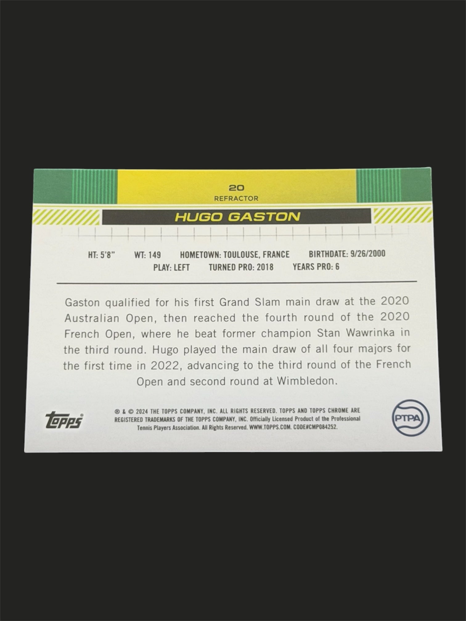 2024 Topps Chrome Hugo Gaston — Refractor tennis card