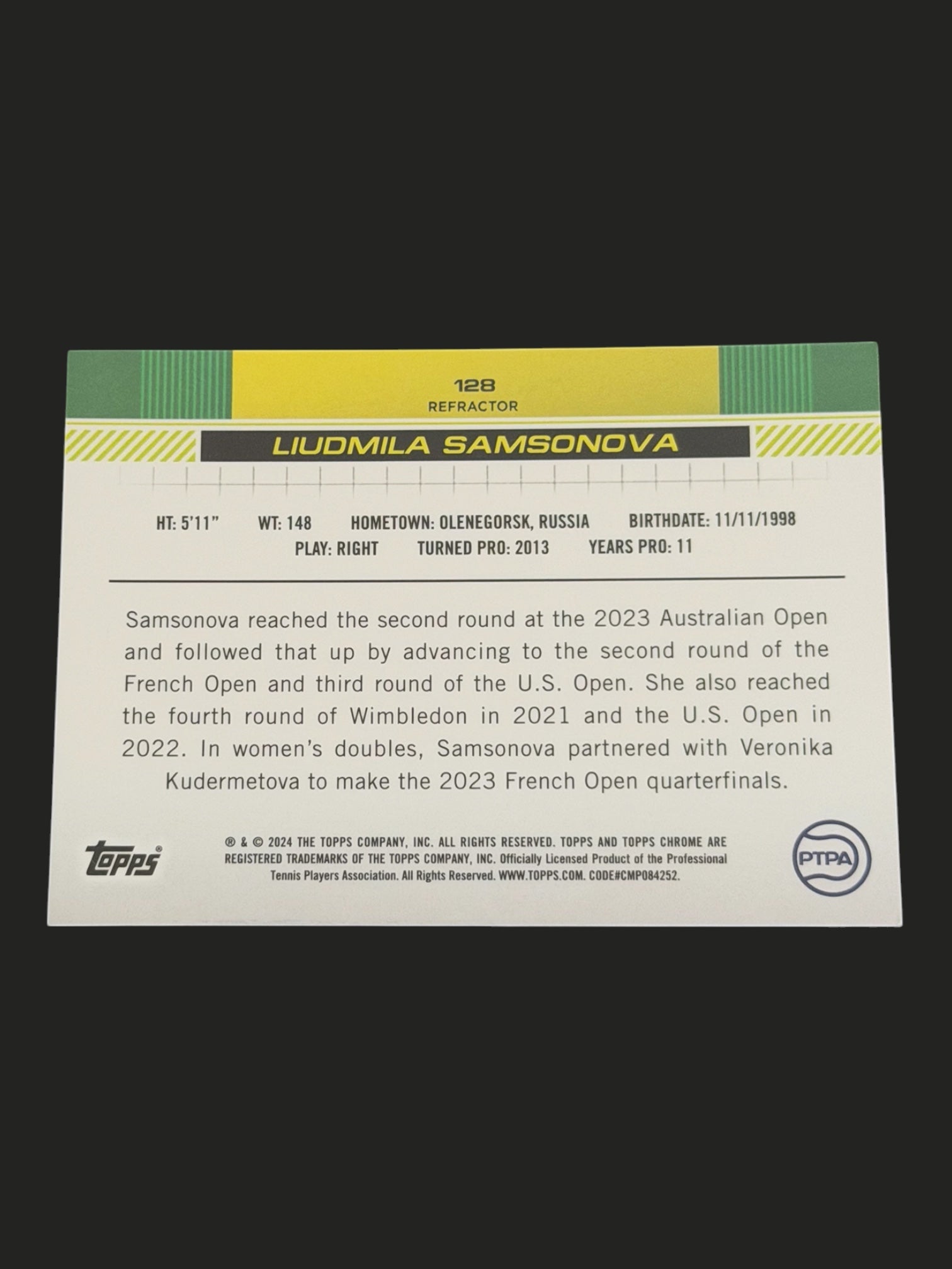 2024 Topps Chrome Liudmila Samsonova — Refractor tennis card