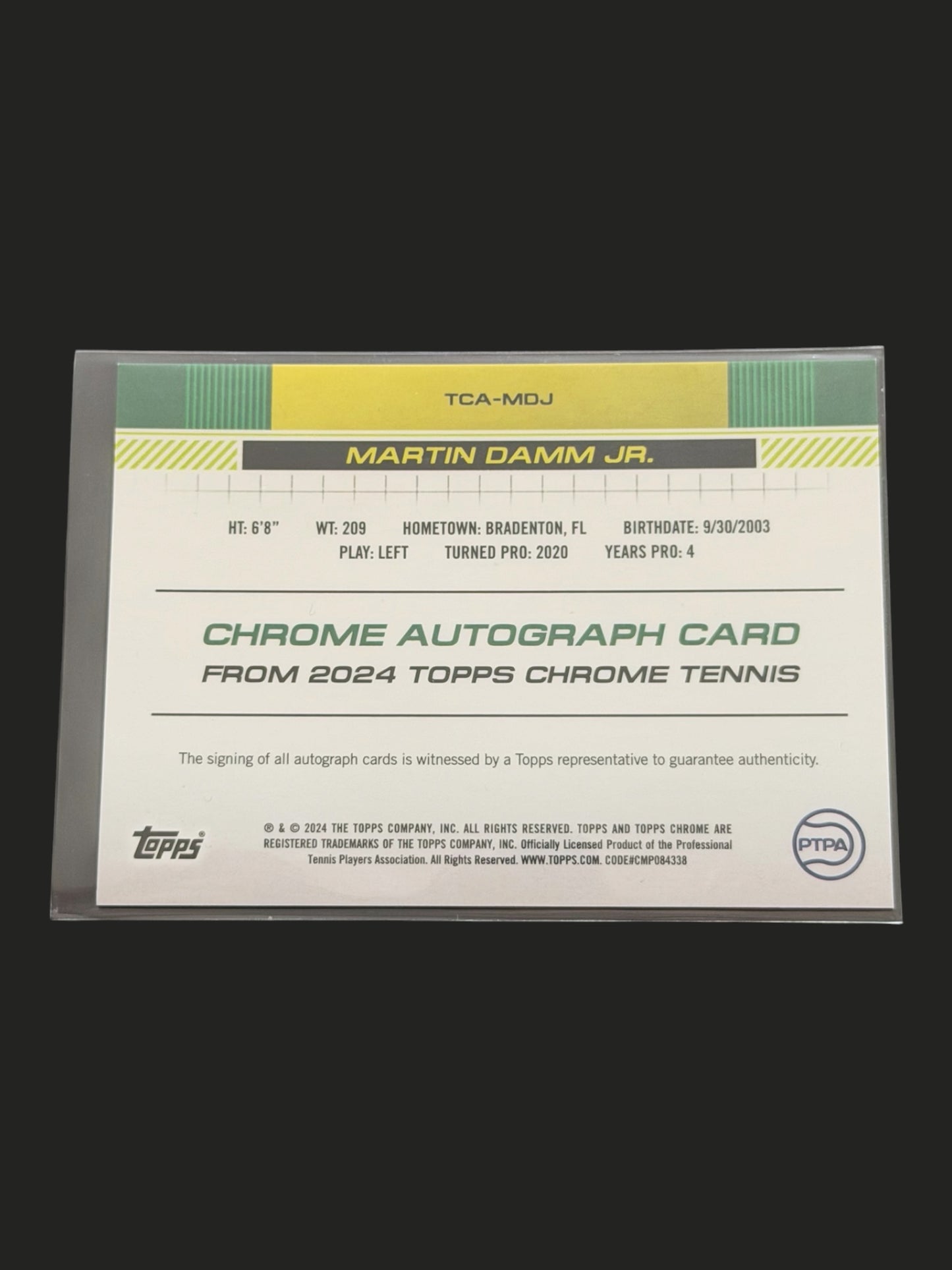 2024 Topps Chrome Tennis Auto Martin Damm Jr.