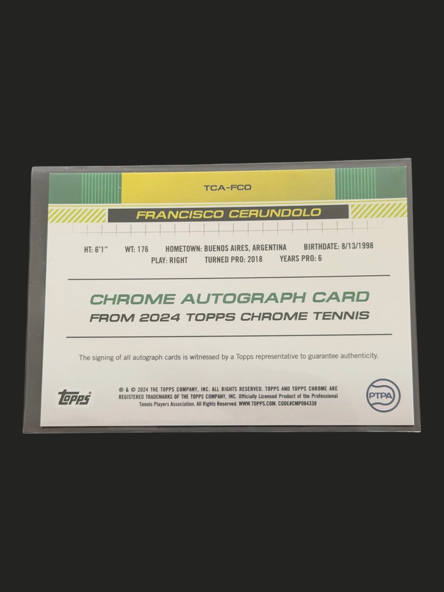 2024 Topps Chrome Tennis Auto Francisco Cerundolo