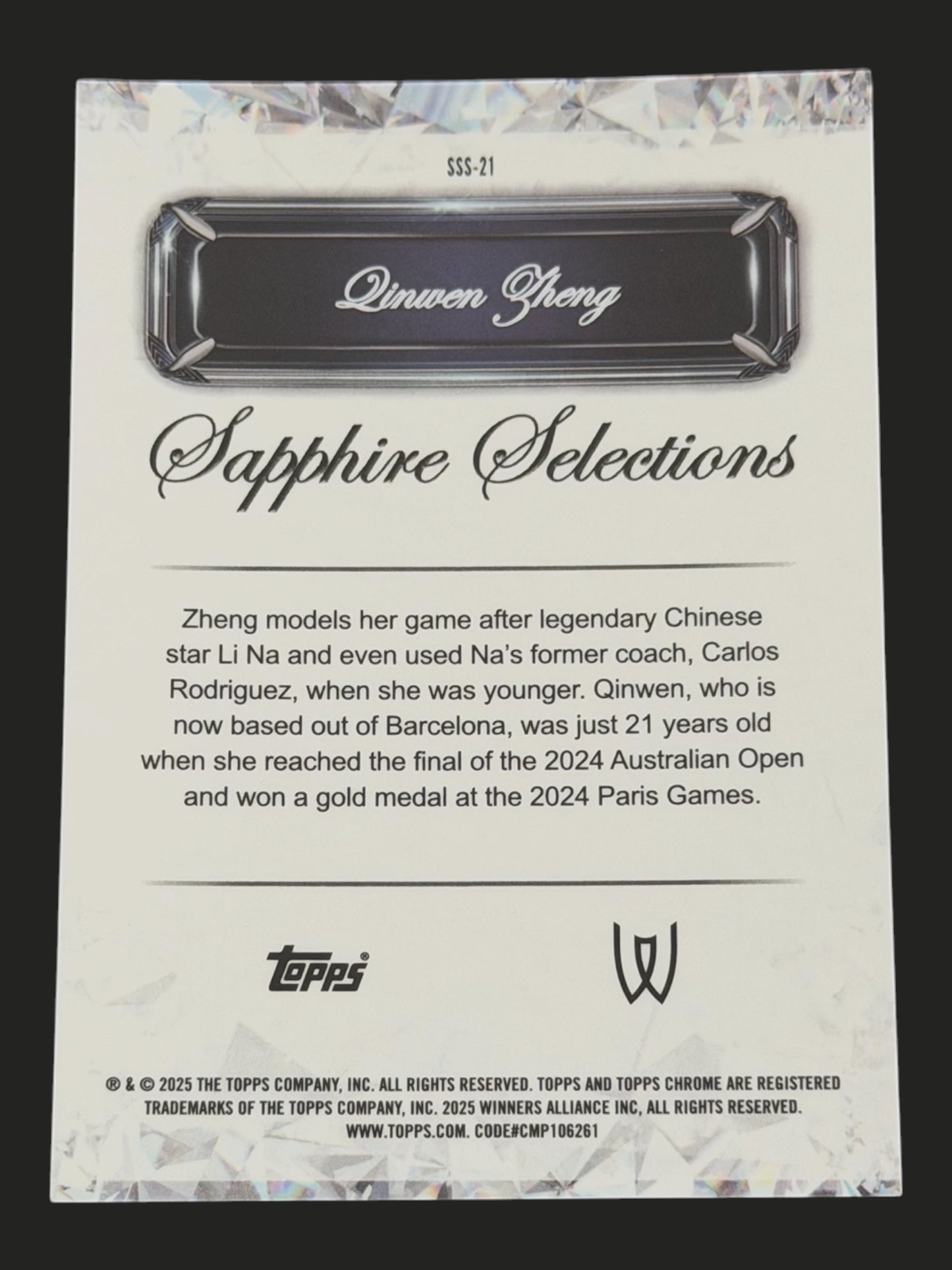 2025 Topps Chrome Sapphire Selections Qinwen Zheng