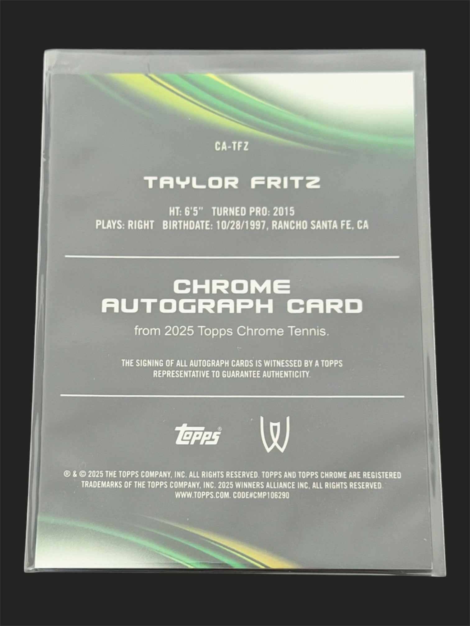 2025 Topps Chrome Orange Autograph 05/25 Taylor Fritz – Tennis