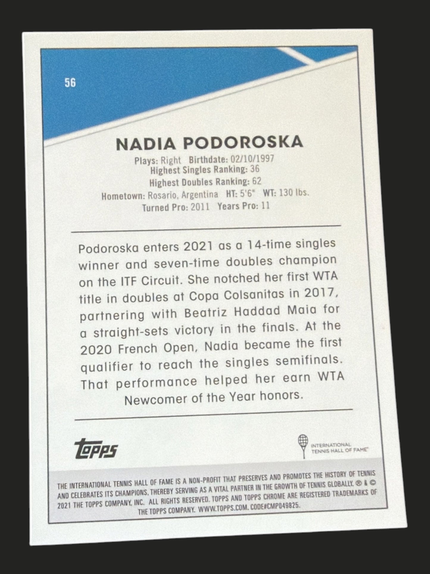 2021 Topps Chrome Tennis Nadia Podoroska