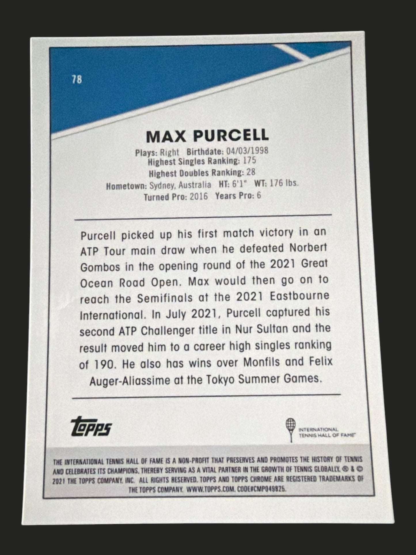 2021 Topps Chrome Tennis Max Purcell
