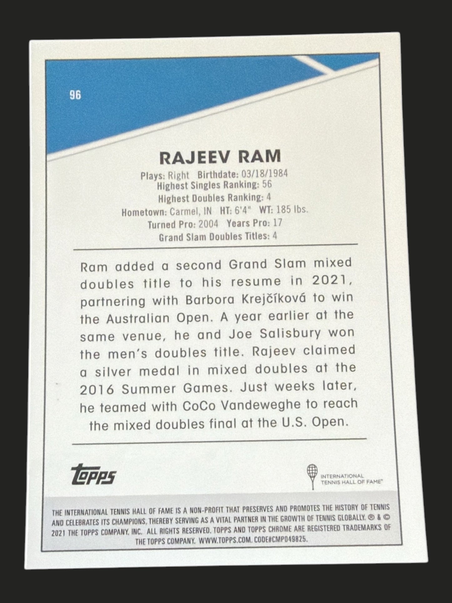 2021 Topps Chrome Tennis Rajeev Ram