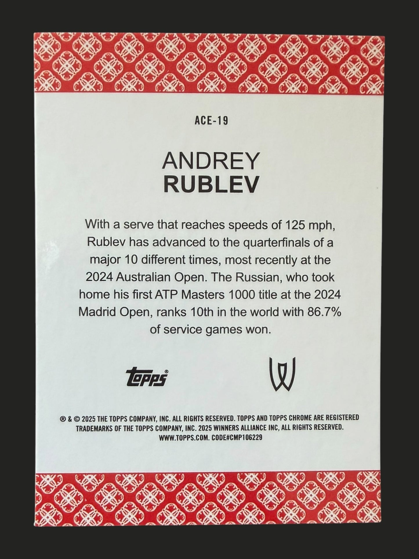 2025 Topps Chrome Tennis Aces Andrey Rublev
