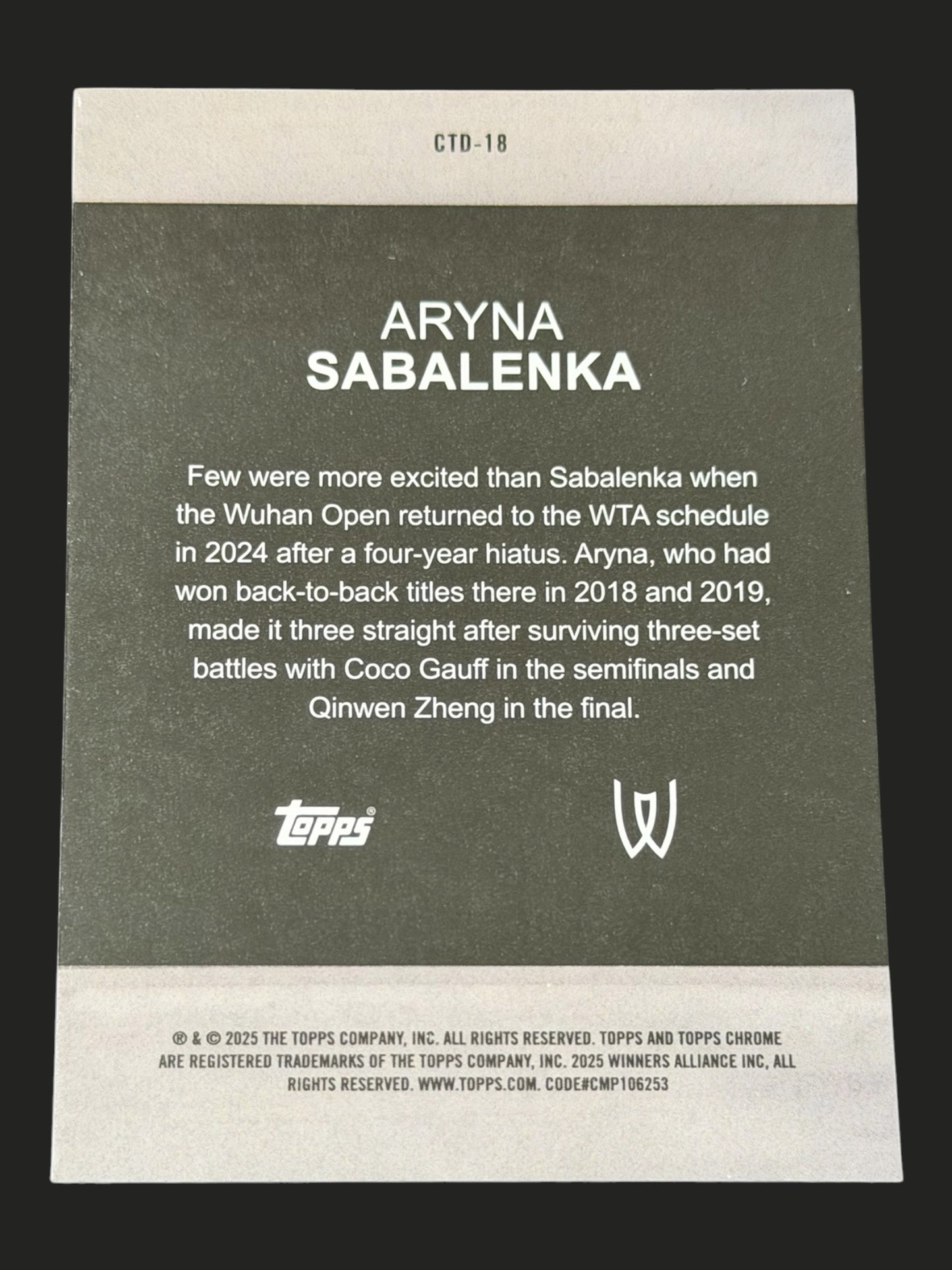 2025 Topps Chrome Tennis Captured Aryna Sabalenka