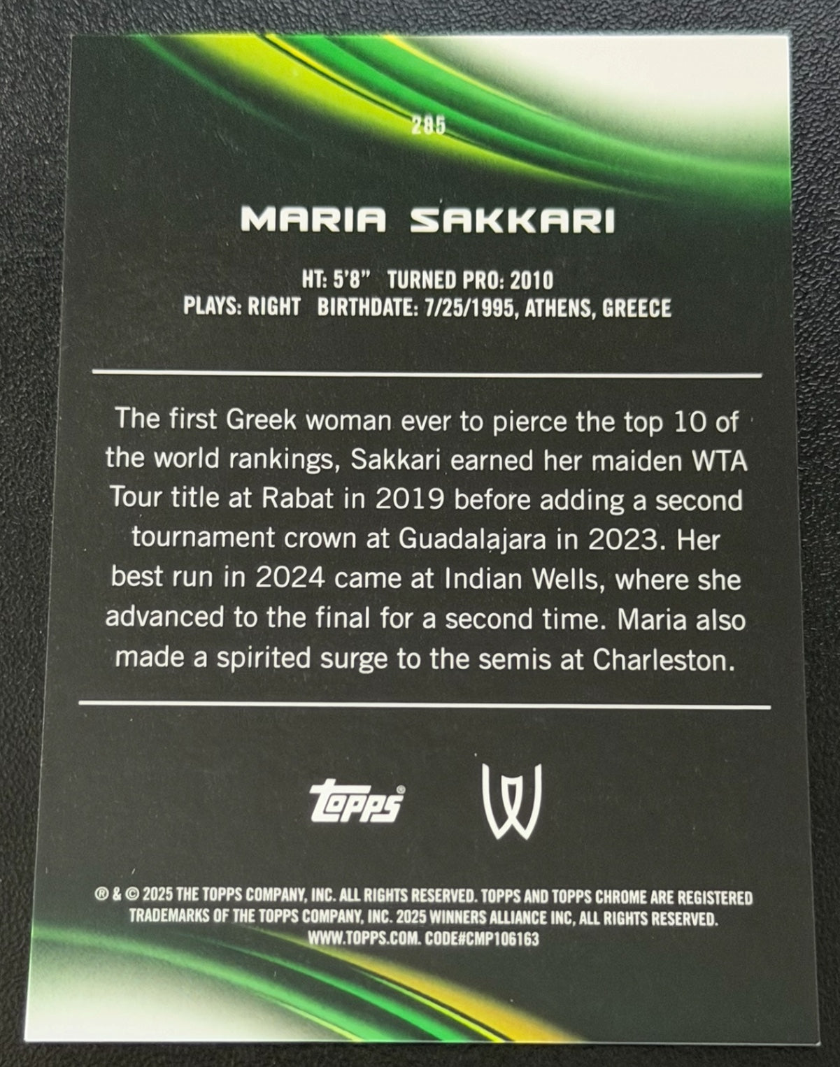 2025 Topps Chrome Tennis Blue Refractor 055/150 Maria Sakkari