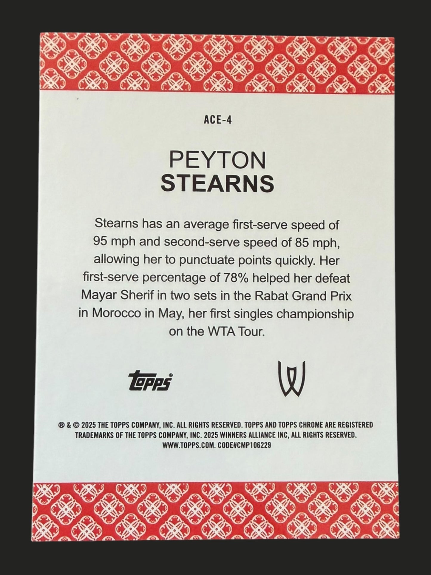 2025 Topps Chrome Tennis Aces Peyton Stearns