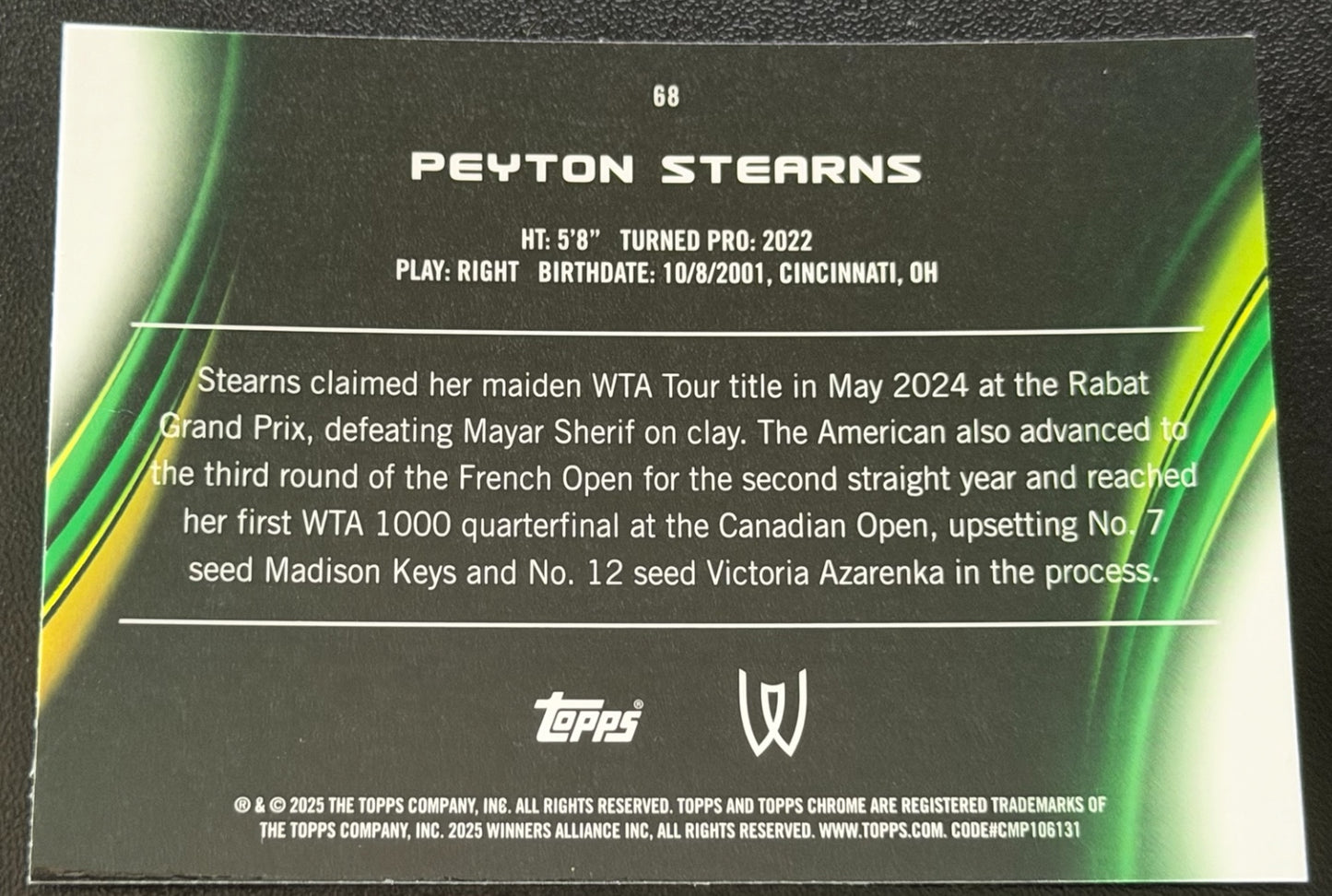 2025 Topps Chrome Tennis Aqua Refractor 178/199 Peyton Stearns