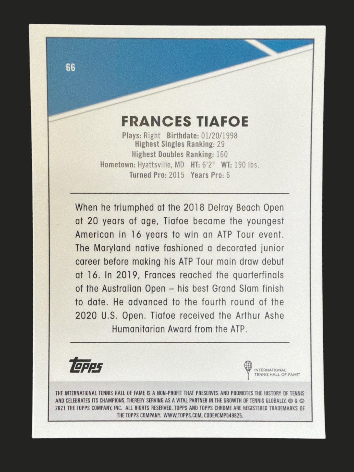 2021 Topps Chrome Tennis Frances Tiafoe